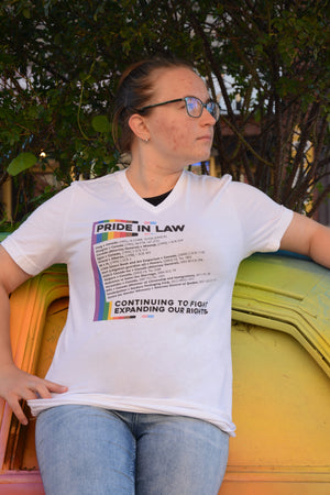 Open image in slideshow, PRIDE in LAW Limited Edition Case Shirt – White V-Neck
